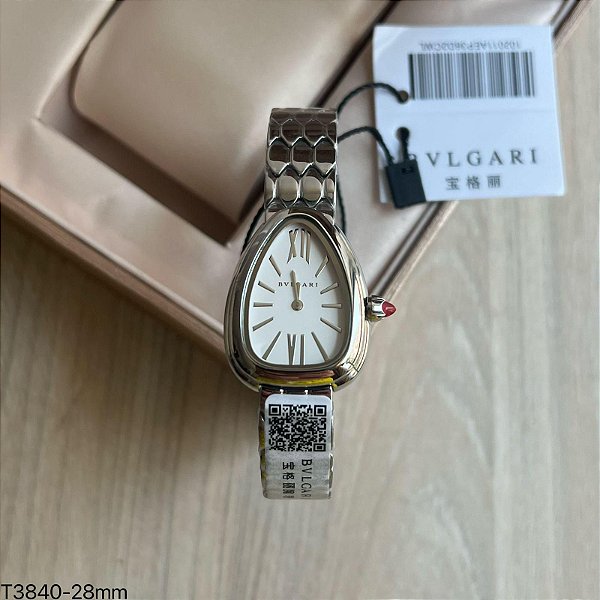 CLONE BASE ETA - BVLGARI SERPENTE PRATA FUNDO BRANCO 28MM