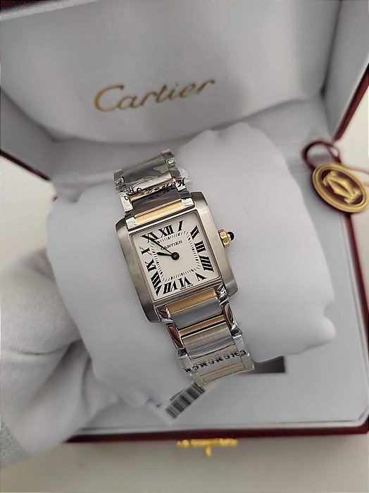 RELÓGIO BASE ETA ( CLONE ) - CARTIER TANK FRANÇAISE MISTO DOURADO