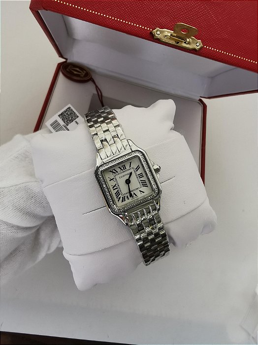 BASE ETA CLONE - CARTIER PHANTERE MINI PRATA COM PEDRAS 22MM