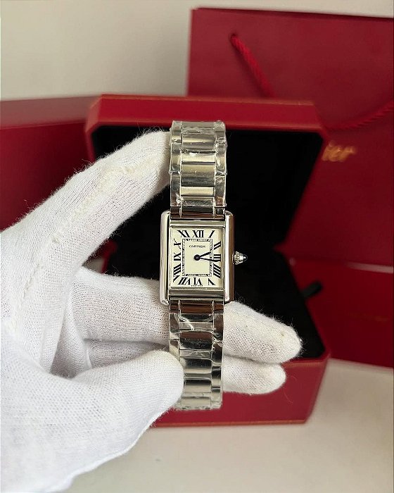 RELÓGIO BASE ETA ( CLONE ) - CARTIER TANK MUST FRANÇAISE PRATA