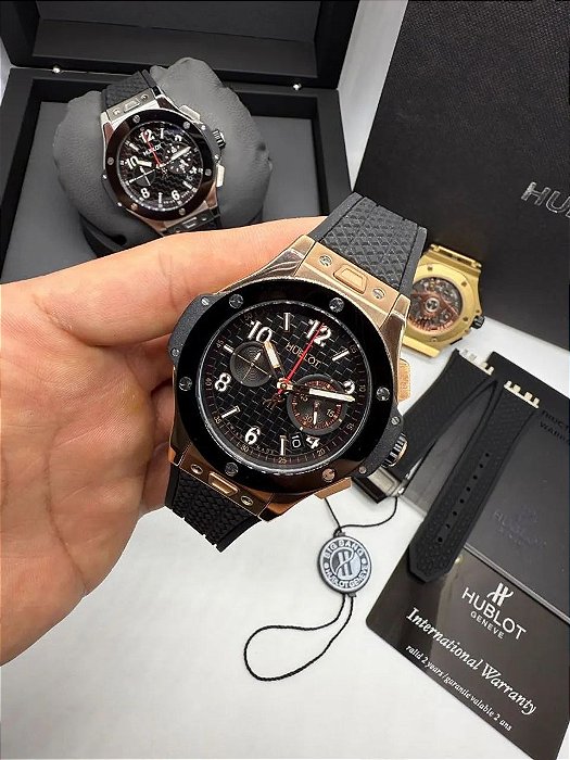 BASE ETA CLONE HUBLOT GENEVE TUIGA ROSE PULSEIRA BORRACHA