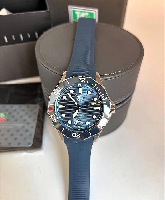 BASE ETA CLONE - TAG HEUER AGUARACER AZUL INOX PULSEIRA BORRACHA