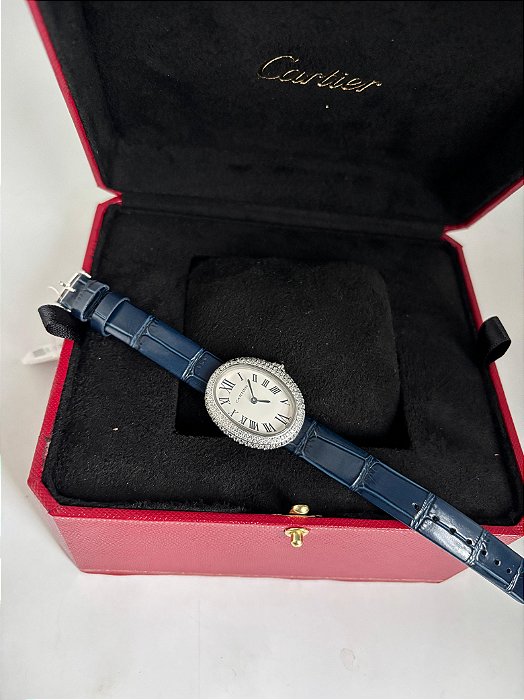BASE ETA CLONE - CARTIER BAIGNOIRE DIAMOND PULSEIRA AZUL 28MM