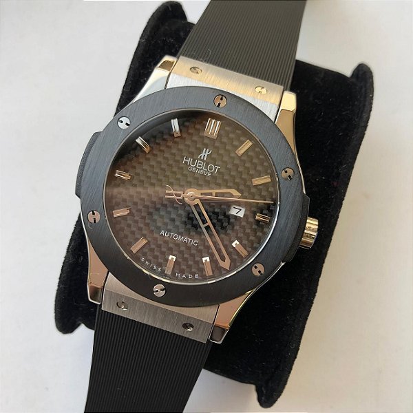 BASE ETA ( CLONE ) HUBLOT BIG BANG GENEVE CLASSIC PRATA PULSEIRA BORRACHA