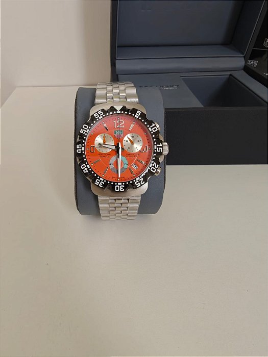 BASE ETA ( CLONE ) TAG HEUER FORMULA 1 CHRONOGRAPH COM MOSTRADOR LARANJA