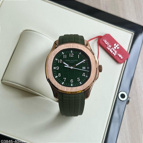 BASE ETA ( CLONE ) PATEK PHILIPPE NAUTILUS AUTOMÁTICO FUNDO VERDE ROSÉ