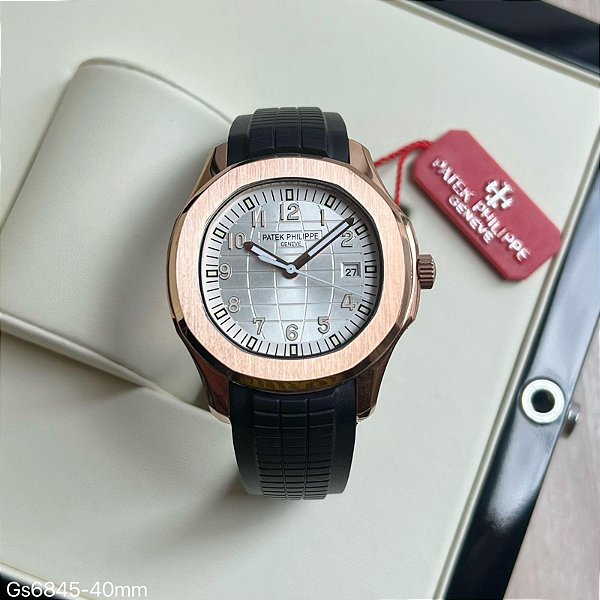 BASE ETA ( CLONE ) PATEK PHILIPPE NAUTILUS AUTOMÁTICO FUNDO ROSÉ FUNDO BRANCO