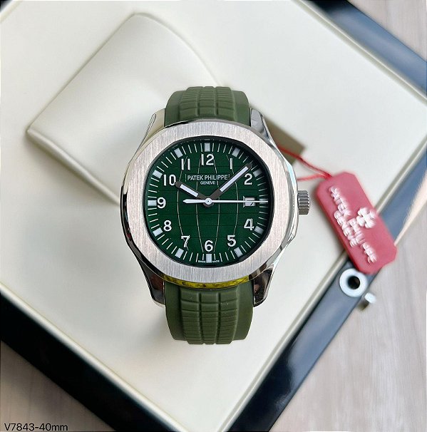 BASE ETA ( CLONE ) PATEK PHILIPPE NAUTILUS AUTOMÁTICO PRATA FUNDO VERDE
