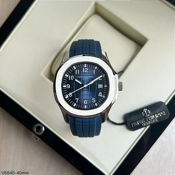 BASE ETA ( CLONE ) PATEK PHILIPPE NAUTILUS AUTOMÁTICO PRATA FUNDO AZUL