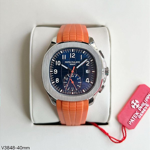 BASE ETA ( CLONE ) PATEK PHILIPPE NAUTILUS AUTOMÁTICO LARANJA FUNDO AZUL