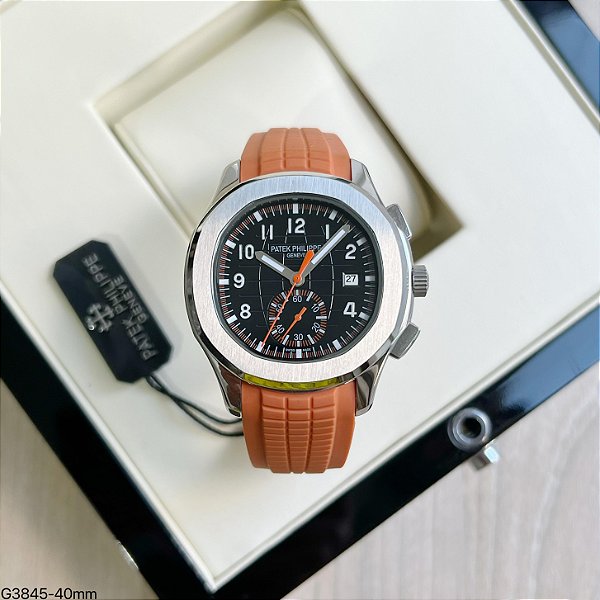 BASE ETA ( CLONE ) PATEK PHILIPPE NAUTILUS AUTOMÁTICO LARANJA FUNDO PRETO