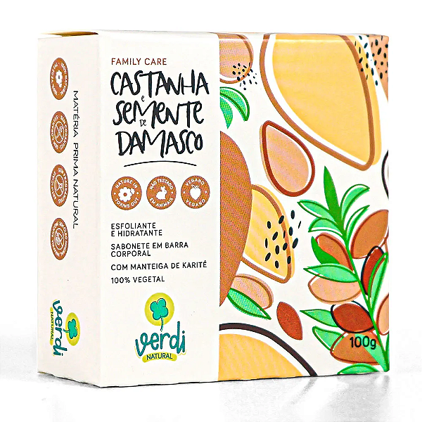 Sabonete em barra 100% vegetal Castanha e Semente de Damasco - 100g