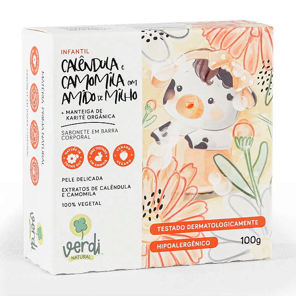 Sabonete em barra 100% vegetal Infantil, Calêndula, Camomila e Amido de Milho - 100g