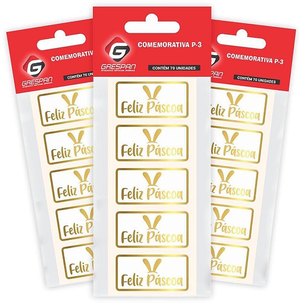Etiqueta para Páscoa Feliz Páscoa Dourado Retang CTCOM 70