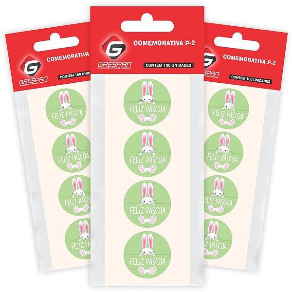 Etiqueta Comemorativa Redonda Verde "feliz Páscoa" - Pacote com 100 Unidades