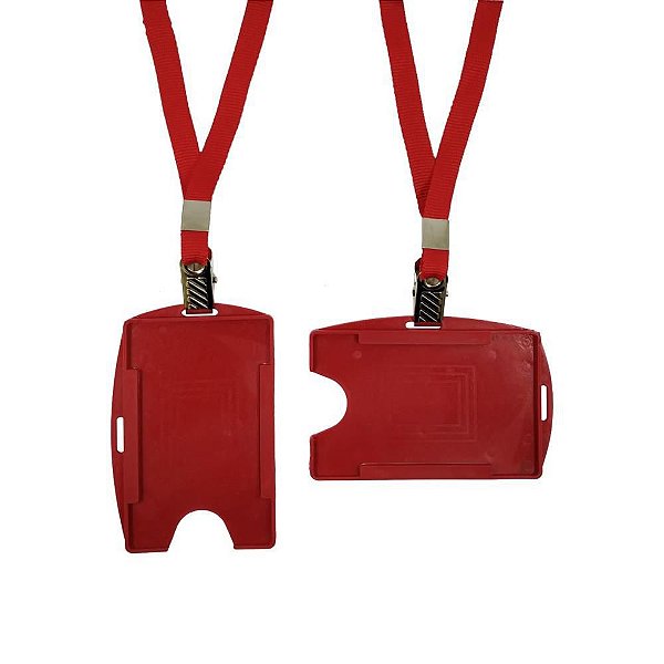 Cordão para Crachá Tecido Vermelho com Presilha Jacaré - Pacote com 10