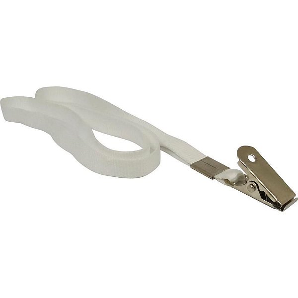 Cordão para Crachá Tecido Branco com Presilha Jacaré Pacote com 10