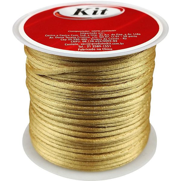Cordão de Cetim 1MM Ouro com 20M