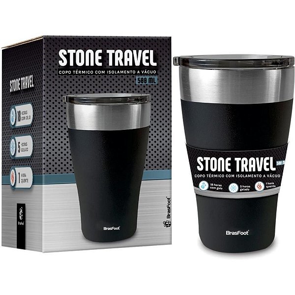 Copo Térmico Travel Stone Preto 500ML com Tampa