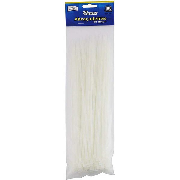 Abraçadeira NYLON Branca 3,6 X 250MM - Pacote com 100 Unidades