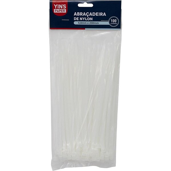 Abraçadeira de NYLON Branca 4,8X200MM Pacote com 100