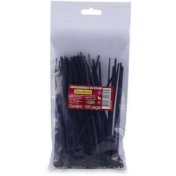 Abraçadeira de NYLON Preta 3,6X150MM - Pacote com 100