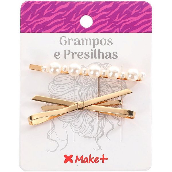 Acessório para Cabelo Presilha Pérola e Laço - Blister com 02 Unidades, Pacote com 12