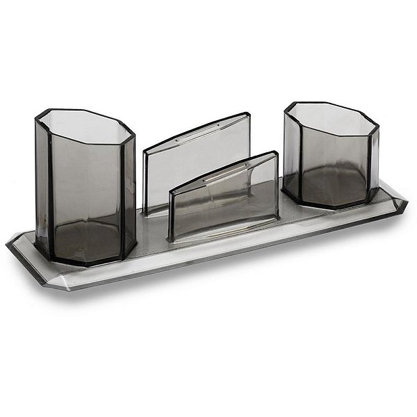 Acessório para Mesa Porta Caneta, CLIPS e Lembrete Fumê