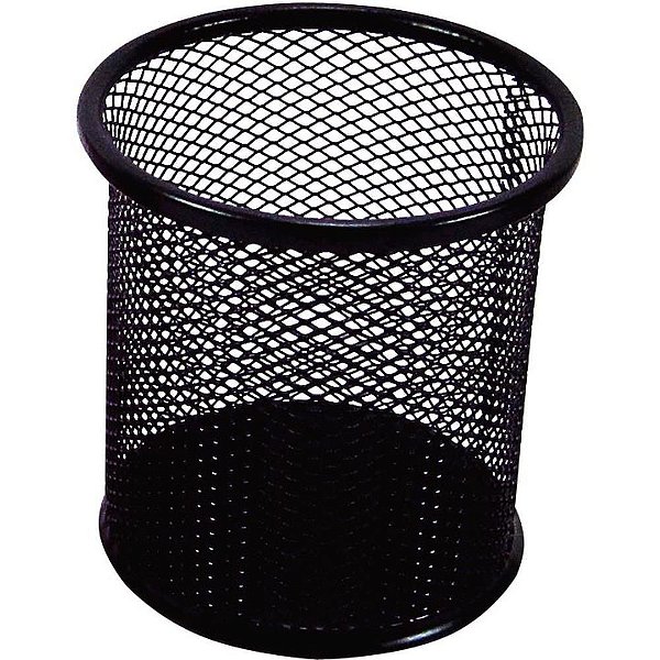 PORTA-LÁPIS Aramado Redondo Preto para Mesa de Escritório