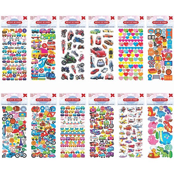 Adesivos Decorados 10X24CM Aventura Cartela Sortidos Pacote com 24