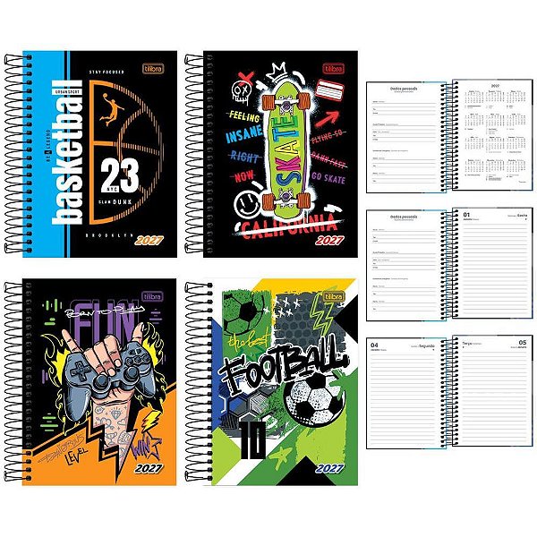 Agenda 2024 D+ Masculina CD Espiral 176 Folhas Pacote com 04