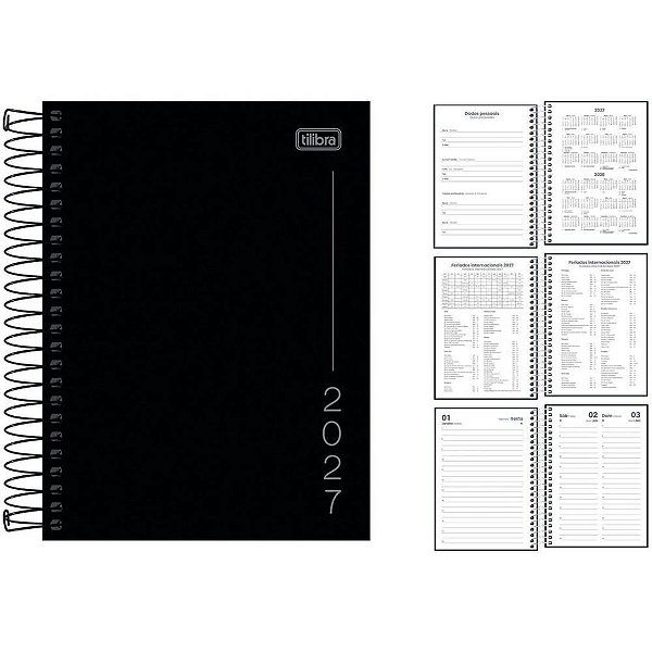 Agenda 2024 Pepper Preta Capa Dura Espiral 160 Folhas Pacote com 04