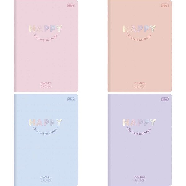 Agenda Planner 2024 HAPPY Grampeado 20 Folhas 90G Pacote com 5