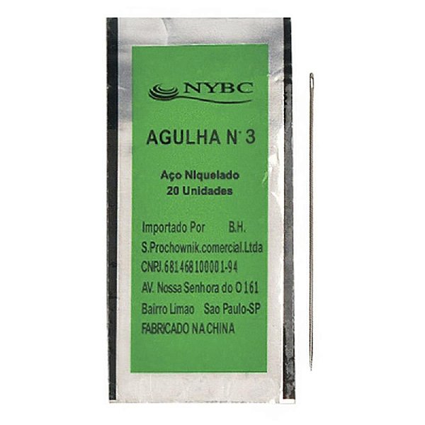 Agulha de Mão Niquelada N°3 com 20 Unidades - Pacote com 5 Blisters