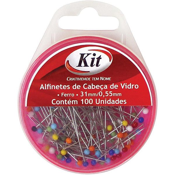Alfinete de Costura Cabeça de Vidro 31MM X 0,55MM - Pacote com 100 Unidades