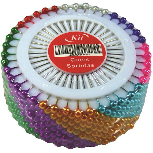 Alfinete de Costura KIT Cabeça Colorida Disco - Pacote com 12