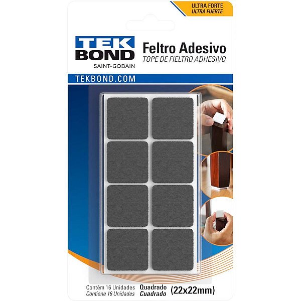 ANTI-IMPACTO e Segurança Feltro Adesivo Quadrado 22MM com 16 Unidades