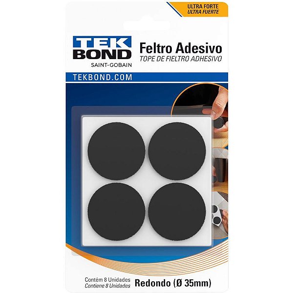 Feltro Adesivo Redondo ANTI-IMPACTO e Segurança 35MM PT BL C/ 08