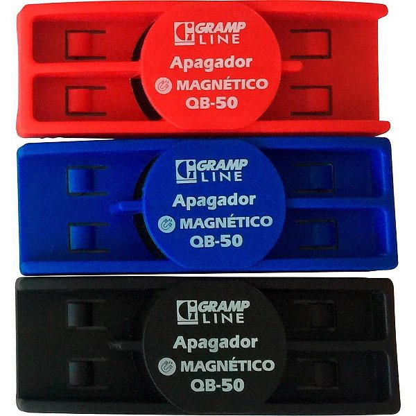 Apagador Magnético para Quadro Branco QB-50 - AZUL, Preto e Vermelho