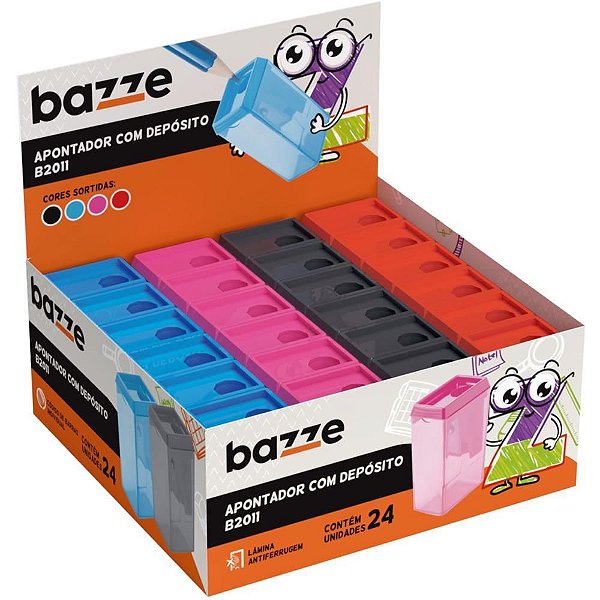 Apontador com Depósito Bazze B2011 - Cores Sortidas - Caixa com 24 Unidades