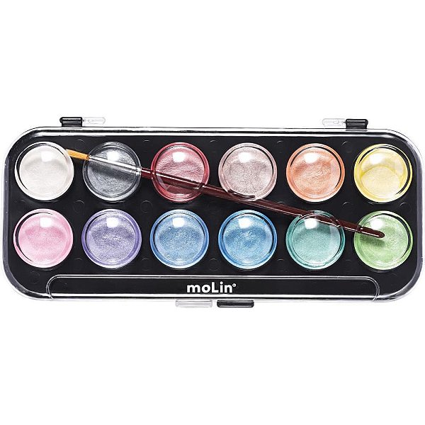 Aquarela Escolar Metálica ARTIST 12 Cores - com Estojo e Pincel