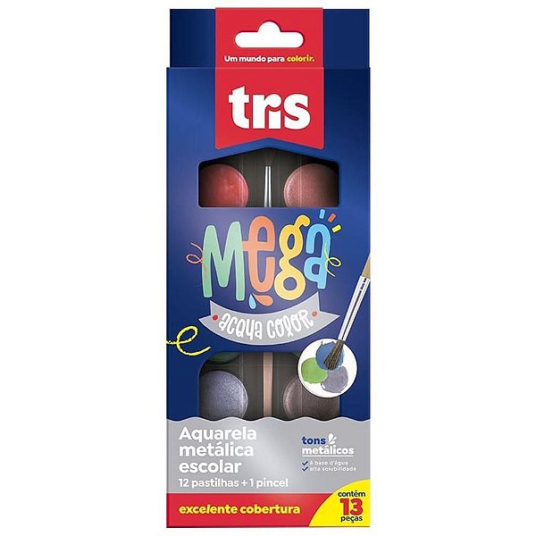 Aquarela Escolar TRIS Mega Metálica 12CORES