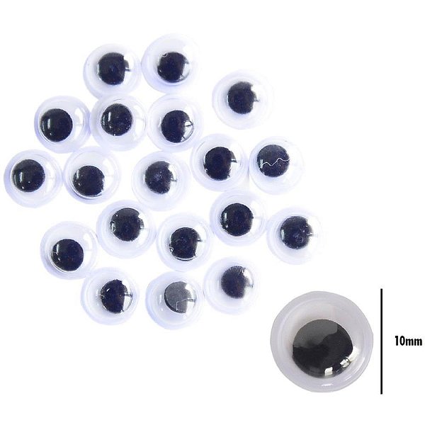 OLHO Móvel para Artesanato 10MM Preto - Pacote com 50 Unidades (20 Pacotes)