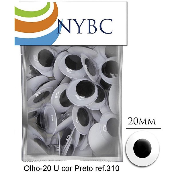 OLHO Móvel para Artesanato 20MM Preto - Pacote com 100 Unidades
