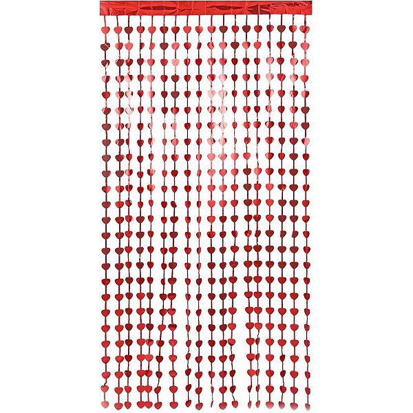 Artigo para Decoração Cortina Metalizada Coração Vermelha 1X2M