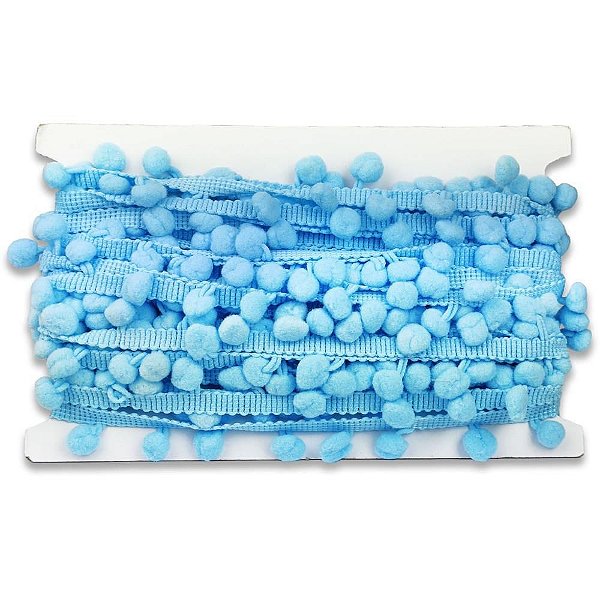 Aviamento Pompom Franja 10MM Azul Claro com 10M