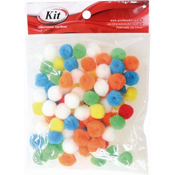 Aviamento Pompom Multicolor 15MM - Pacote com 80 Unidades