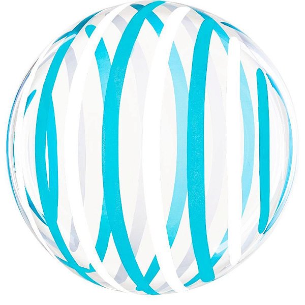 Balão Bubble Listrado Branco e Azul 45CM
