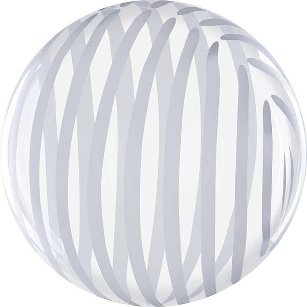 Balão Bubble Listra Prata 45CM - Flutua com GÁS Hélio