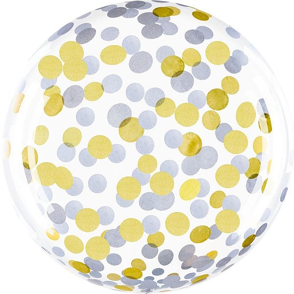 Balão Bubble Transparente com Poá Ouro e Prata 45CM